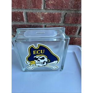 ECU Eastern Carolina University Pirates glass‎ piggy bank 7.5x7.5